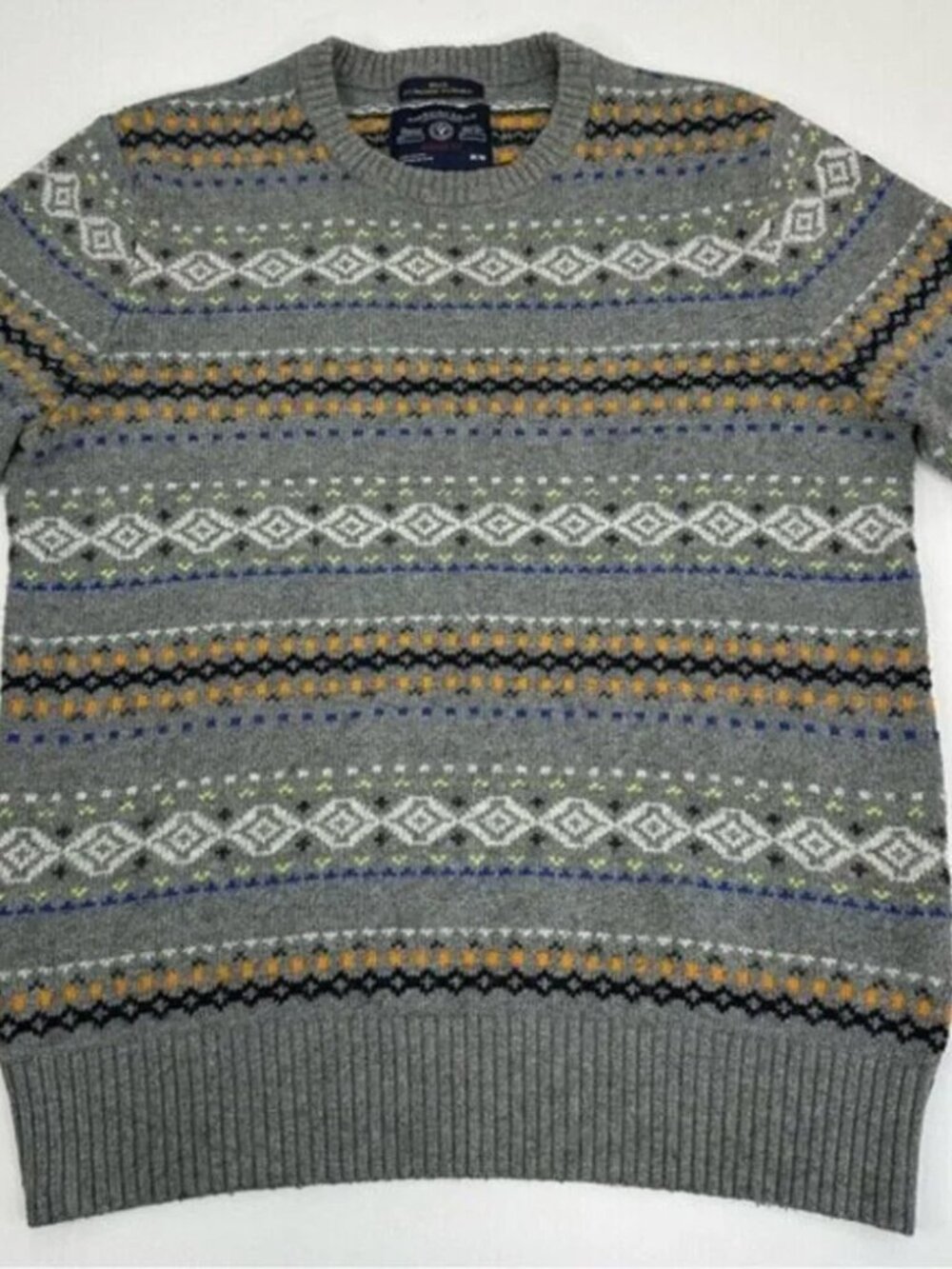 American Eagle Mens Gray Fair‎ Isle Cotton Blend Crewneck Sweater Medium